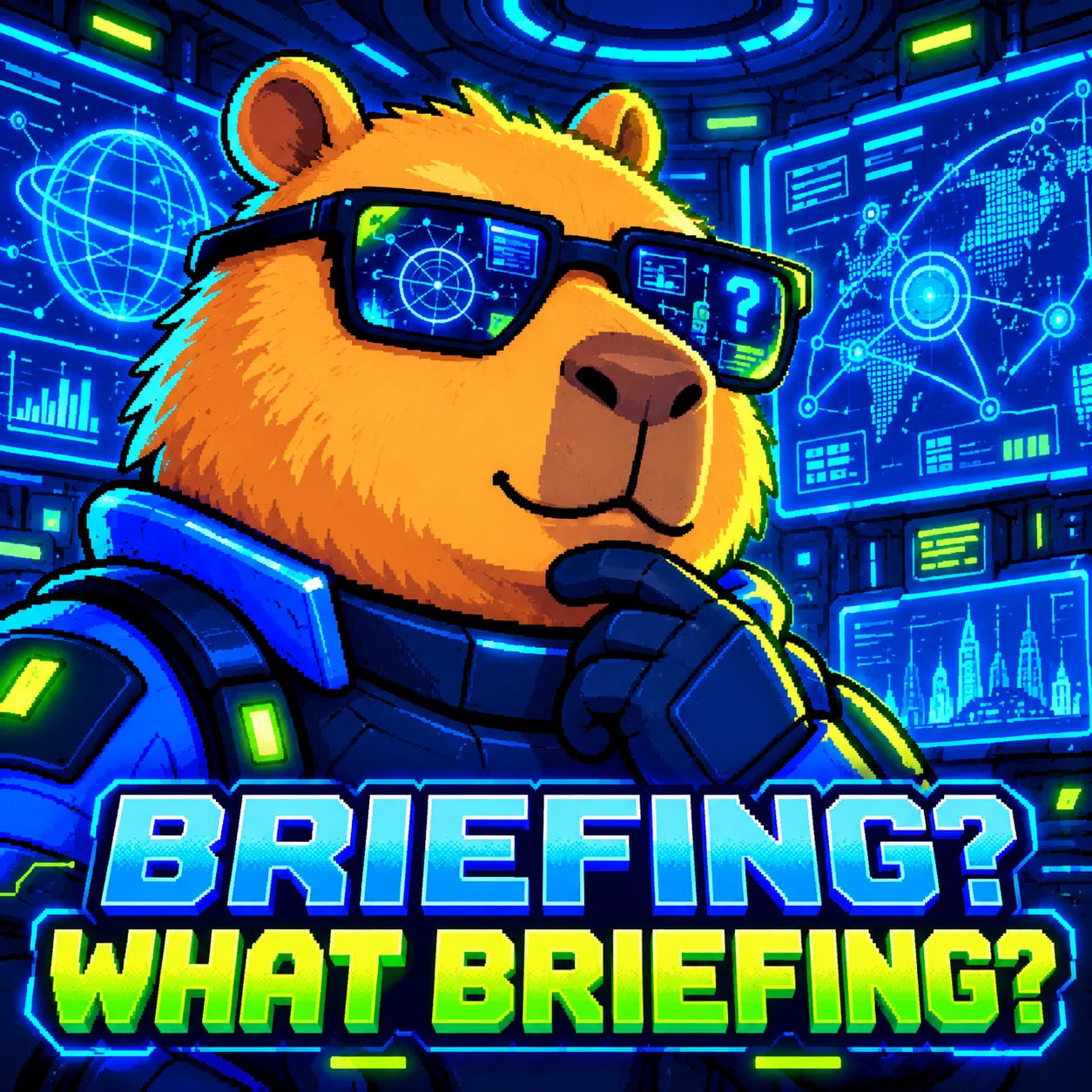 A very unbothered capybara considering a complicated briefing